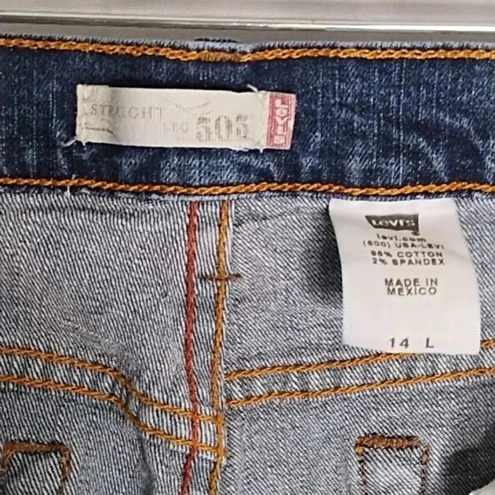 Levis 505 Jeans Womens 14 Long Jeans 34x32 High Rise Straight Leg Blue Jeans - Picture 3 of 5
